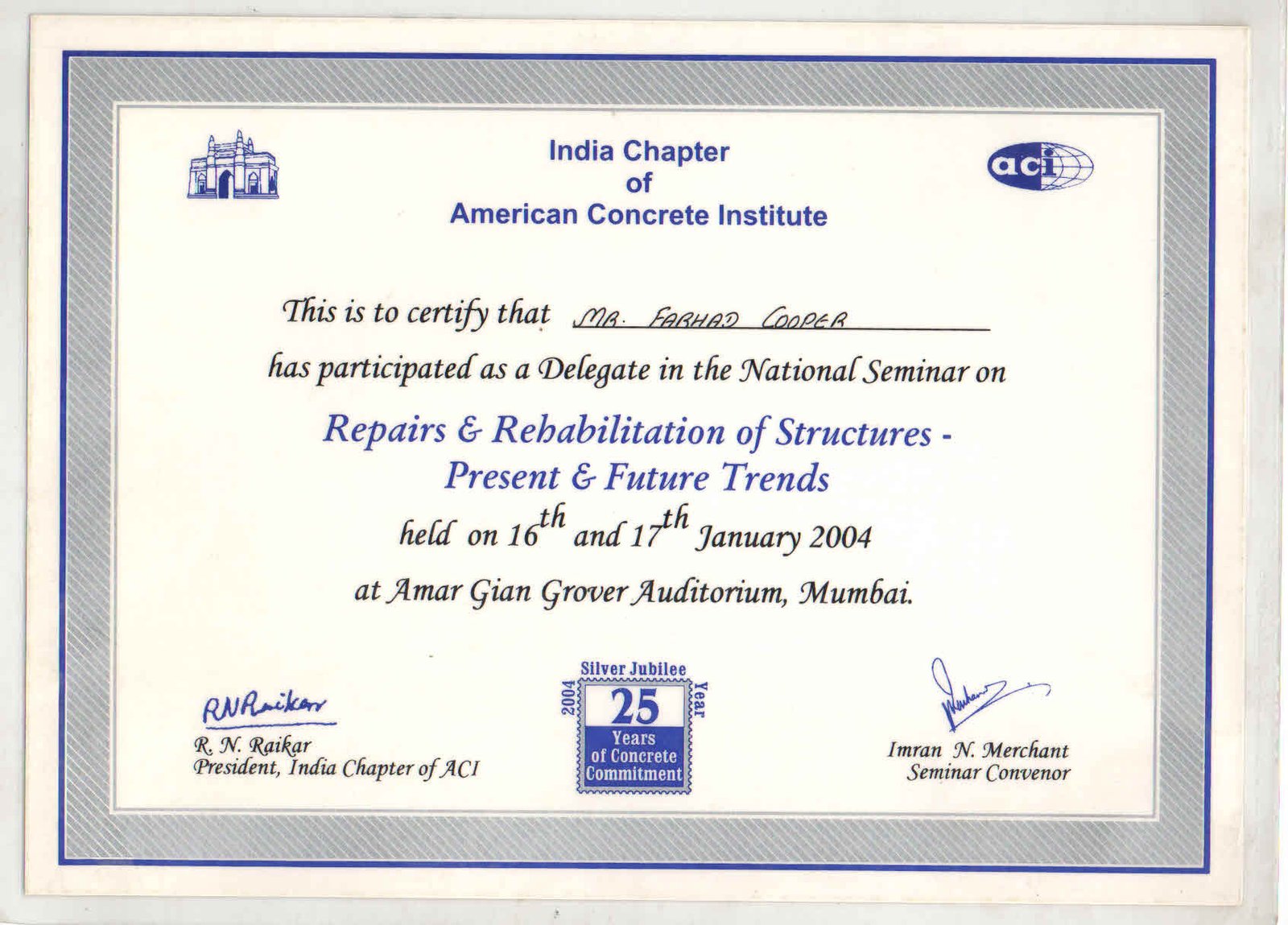 ACI certificate