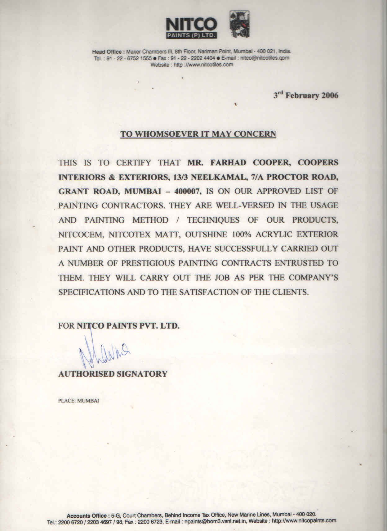 Nitco Paint Applicator Certificate